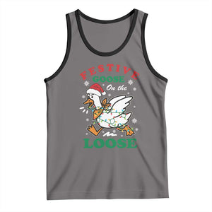 Funny Goose Christmas Tank Top Festive Goose On The Loose Xmas Holiday TS11 Deep Heather Black Print Your Wear