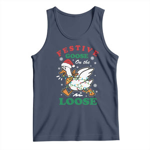 Funny Goose Christmas Tank Top Festive Goose On The Loose Xmas Holiday TS11 Navy Print Your Wear