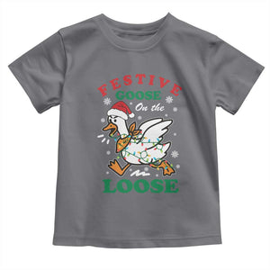 Funny Goose Christmas Toddler T Shirt Festive Goose On The Loose Xmas Holiday TS11 Charcoal Print Your Wear