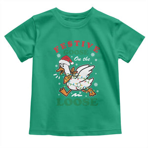 Funny Goose Christmas Toddler T Shirt Festive Goose On The Loose Xmas Holiday TS11 Irish Green Print Your Wear