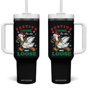 Funny Goose Christmas Tumbler With Handle Festive Goose On The Loose Xmas Holiday TS11 One Size: 40 oz Black Print Your Wear