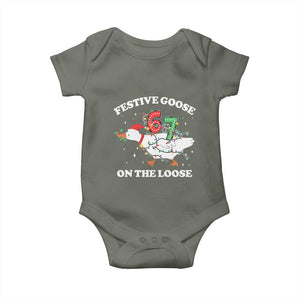 Funny Goose 67 Christmas Baby Onesie Festive Goose On The Loose Six Seven Meme TS11 Military Green Print Your Wear