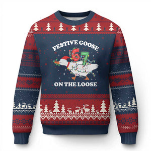 Funny Goose 67 Xmas Ugly Christmas Sweater Festive Goose On The Loose Six Seven Meme TS11 Navy Red Print Your Wear