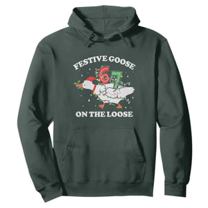 Funny Goose 67 Christmas Hoodie Festive Goose On The Loose Six Seven Meme TS11 Dark Forest Green Print Your Wear
