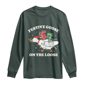 Funny Goose 67 Christmas Long Sleeve Shirt Festive Goose On The Loose Six Seven Meme TS11 Dark Forest Green Print Your Wear