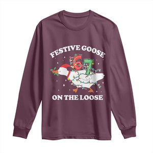Funny Goose 67 Christmas Long Sleeve Shirt Festive Goose On The Loose Six Seven Meme TS11 Maroon Print Your Wear