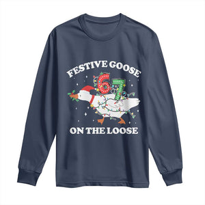 Funny Goose 67 Christmas Long Sleeve Shirt Festive Goose On The Loose Six Seven Meme TS11 Navy Print Your Wear