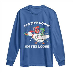 Funny Goose 67 Christmas Long Sleeve Shirt Festive Goose On The Loose Six Seven Meme TS11 Royal Blue Print Your Wear
