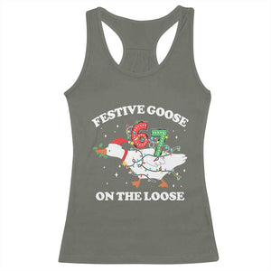 Funny Goose 67 Christmas Racerback Tank Top Festive Goose On The Loose Six Seven Meme TS11 Military Green Print Your Wear