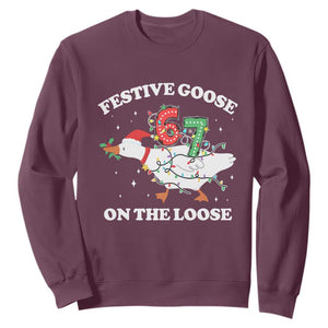 Funny Goose 67 Christmas Sweatshirt Festive Goose On The Loose Six Seven Meme TS11 Maroon Print Your Wear