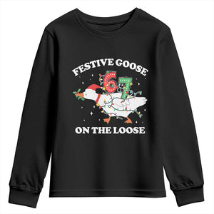 Funny Goose 67 Christmas Youth Sweatshirt Festive Goose On The Loose Six Seven Meme TS11 Black Print Your Wear