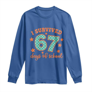 I Survived 67 Days Of School Long Sleeve Shirt Six Seven Meme Student Teacher Faux Glitter TS11 Royal Blue Print Your Wear