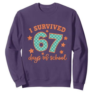 I Survived 67 Days Of School Sweatshirt Six Seven Meme Student Teacher Faux Glitter TS11 Purple Print Your Wear