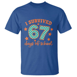 I Survived 67 Days Of School T Shirt Six Seven Meme Student Teacher Faux Glitter TS11 Royal Blue Print Your Wear