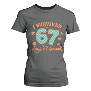 I Survived 67 Days Of School T Shirt For Women Six Seven Meme Student Teacher Faux Glitter TS11 Dark Heather Print Your Wear