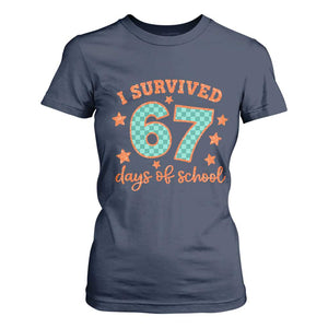 I Survived 67 Days Of School T Shirt For Women Six Seven Meme Student Teacher Faux Glitter TS11 Navy Print Your Wear