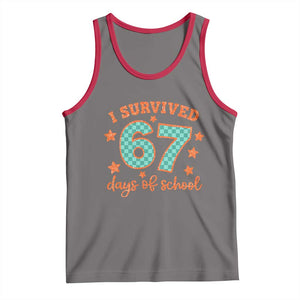 I Survived 67 Days Of School Tank Top Six Seven Meme Student Teacher Faux Glitter TS11 Deep Heather Red Print Your Wear