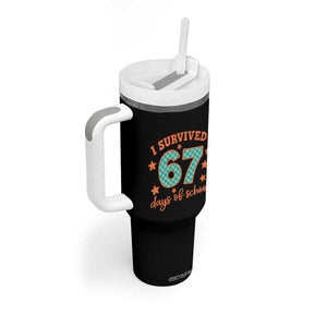I Survived 67 Days Of School Tumbler With Handle Six Seven Meme Student Teacher Faux Glitter TS11 Print Your Wear