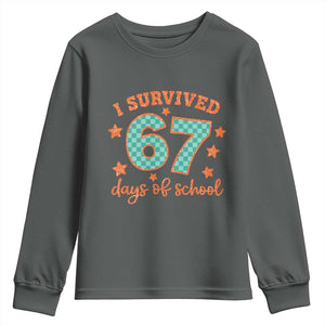 I Survived 67 Days Of School Youth Sweatshirt Six Seven Meme Student Teacher Faux Glitter TS11 Dark Heather Print Your Wear