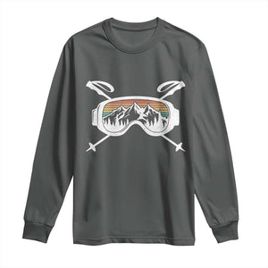 Ski Goggles Mountain Snow Skiing Retro Winter Vacation Long Sleeve Shirt TS11 Dark Heather Print Your Wear