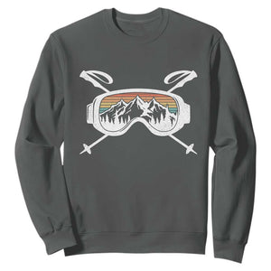 Ski Goggles Mountain Snow Skiing Retro Winter Vacation Sweatshirt TS11 Dark Heather Print Your Wear