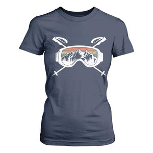 Ski Goggles Mountain Snow Skiing Retro Winter Vacation T Shirt For Women TS11 Navy Print Your Wear
