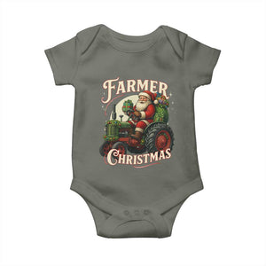 Funny Farmer Christmas Xmas Santa Farm Tractor Baby Onesie TS11 Military Green Print Your Wear