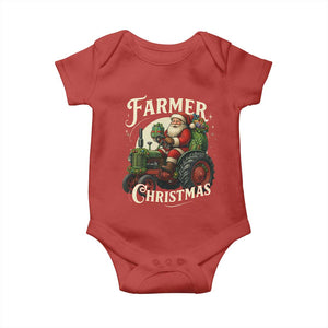 Funny Farmer Christmas Xmas Santa Farm Tractor Baby Onesie TS11 Red Print Your Wear