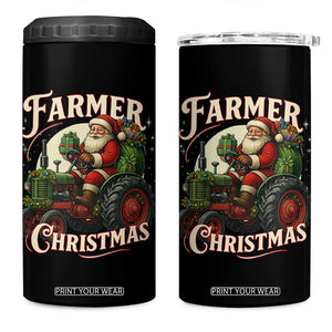 Funny Farmer Christmas Xmas Santa Farm Tractor 4 in 1 Can Cooler Tumbler TS11 One Size: 16 oz Black Print Your Wear