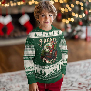 Funny Farmer Christmas Xmas Santa Farm Tractor Ugly Christmas Sweater TS11 Forest Green Beige Print Your Wear