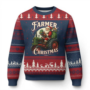 Funny Farmer Christmas Xmas Santa Farm Tractor Ugly Christmas Sweater TS11 Navy Red Print Your Wear