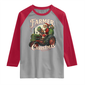 Funny Farmer Christmas Xmas Santa Farm Tractor Raglan Shirt TS11 Sport Gray Red Print Your Wear