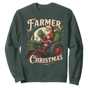 Funny Farmer Christmas Xmas Santa Farm Tractor Sweatshirt TS11 Dark Forest Green Print Your Wear