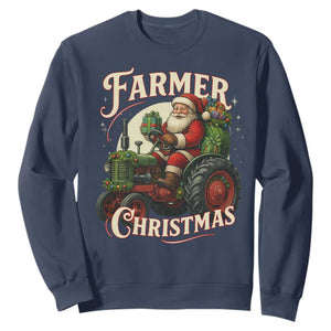 Funny Farmer Christmas Xmas Santa Farm Tractor Sweatshirt TS11 Navy Print Your Wear