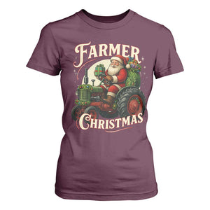 Funny Farmer Christmas Xmas Santa Farm Tractor T Shirt For Women TS11 Maroon Print Your Wear