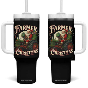 Funny Farmer Christmas Xmas Santa Farm Tractor Tumbler With Handle TS11 One Size: 40 oz Black Print Your Wear