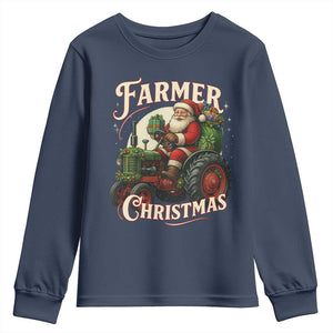 Funny Farmer Christmas Xmas Santa Farm Tractor Youth Sweatshirt TS11 Navy Print Your Wear
