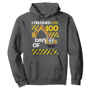 I Crushed 100 Days Of School Hoodie Construction Vehicle Excavators TS11 Dark Heather Print Your Wear