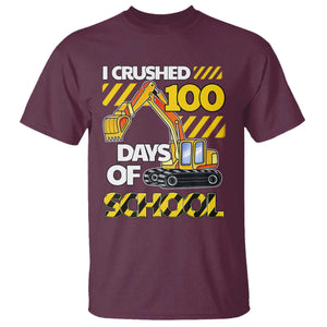 I Crushed 100 Days Of School T Shirt Construction Vehicle Excavators TS11 Maroon Print Your Wear