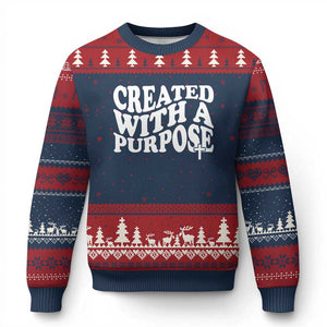Created With A Purpose Christian Ugly Christmas Sweater Inspirational Religious Bible Verse TS11 Navy Red Print Your Wear
