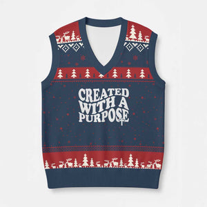 Created With A Purpose Christian V-Neck Knit Sweater Vest Inspirational Religious Bible Verse TS11 Navy Red Print Your Wear
