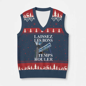Funny Mardi Gras Laissez Les Bons Temps Rouler V-Neck Knit Sweater Vest Bourbon Street Sign TS11 Navy Red Print Your Wear