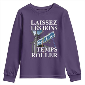 Funny Mardi Gras Laissez Les Bons Temps Rouler Youth Sweatshirt Bourbon Street Sign TS11 Purple Print Your Wear