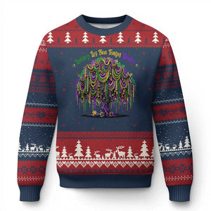 Funny Mardi Gras Bead Tree Carnival New Orleans Coconut Ugly Christmas Sweater TS11 Navy Red Print Your Wear