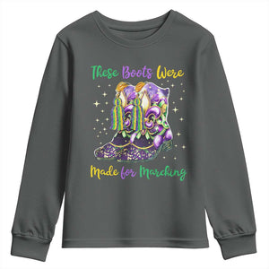 Funny Mardi Gras Youth Sweatshirt These Boots Were Made For Marching TS11 Dark Heather Print Your Wear