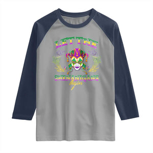Funny Mardi Gras Raglan Shirt Let The Shenanigans Begin Jester Hat TS11 Sport Gray Navy Print Your Wear