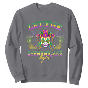 Funny Mardi Gras Sweatshirt Let The Shenanigans Begin Jester Hat TS11 Charcoal Print Your Wear