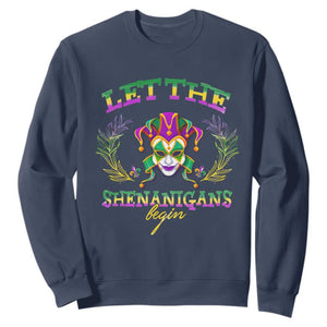 Funny Mardi Gras Sweatshirt Let The Shenanigans Begin Jester Hat TS11 Navy Print Your Wear