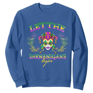 Funny Mardi Gras Sweatshirt Let The Shenanigans Begin Jester Hat TS11 Royal Blue Print Your Wear