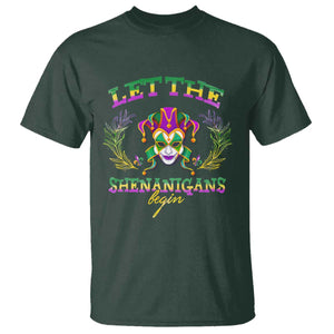 Funny Mardi Gras T Shirt Let The Shenanigans Begin Jester Hat TS11 Dark Forest Green Print Your Wear